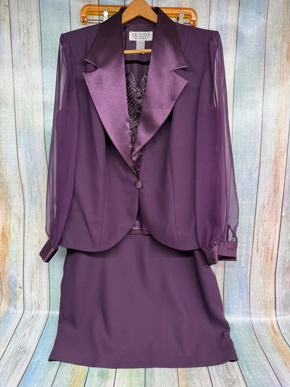 J.R. Nites Woman Two Piece Skirt Set Purple Size 16 Fancy Cruise Wedding Sequin